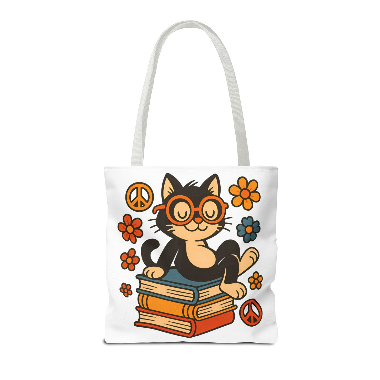 Charming Cat Tote Bag – Cute Pet Lover Gift, Floral Bookish Design, Eco-Friendly Everyday Carry