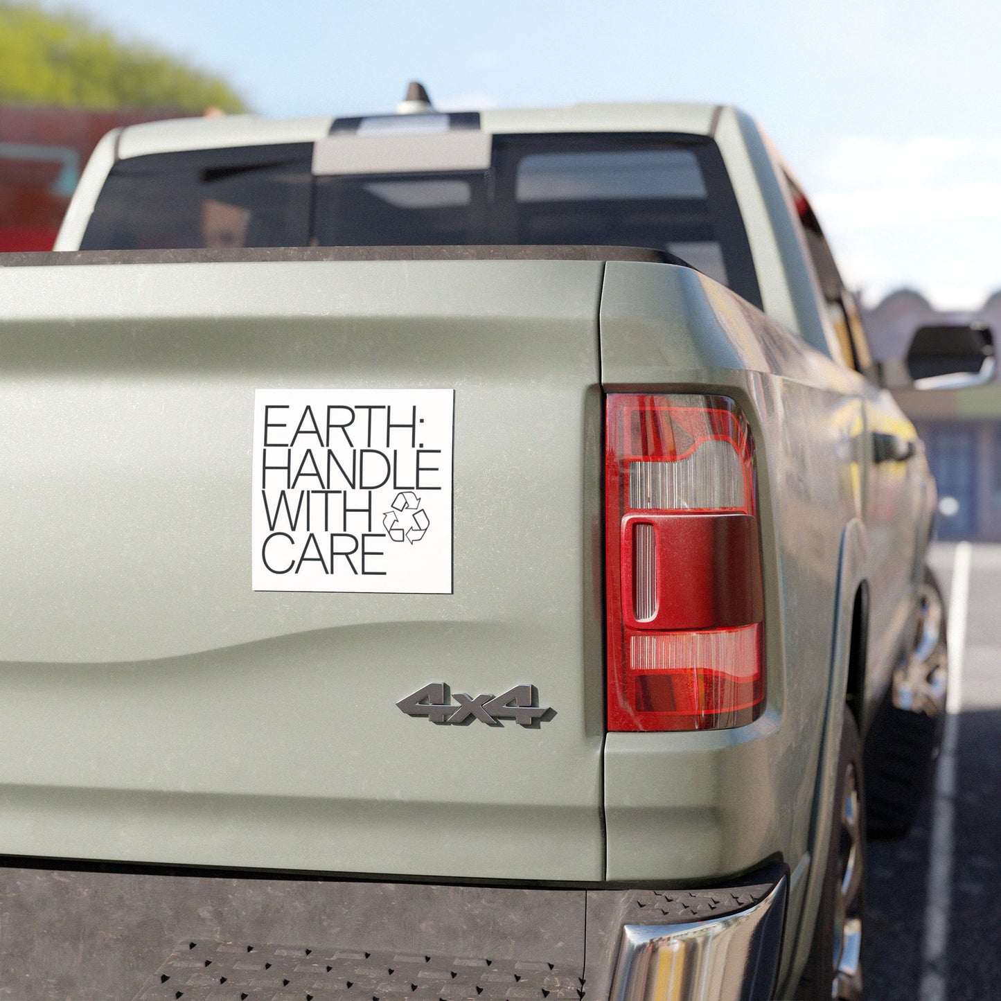 Car Magnet - Earth: Handle with Care, Eco-Friendly Environmental Stewardship, Minimalist Black Typography, Global Responsibility, Recycling