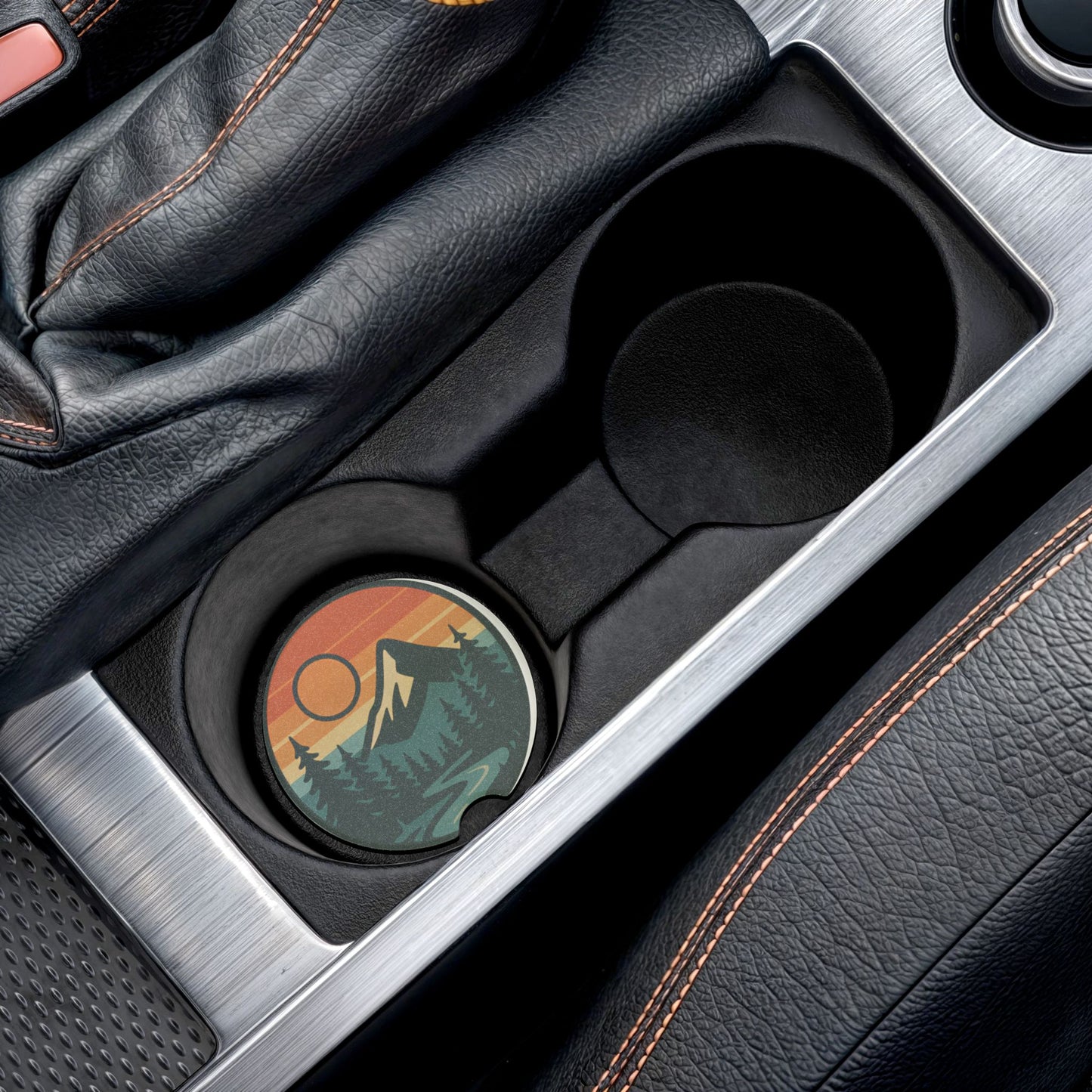 Mountain Sunset Soapstone Car Coaster, Nature Lover Gift, Auto Accessory, Camper Decor, Eco-Friendly Drink Holder