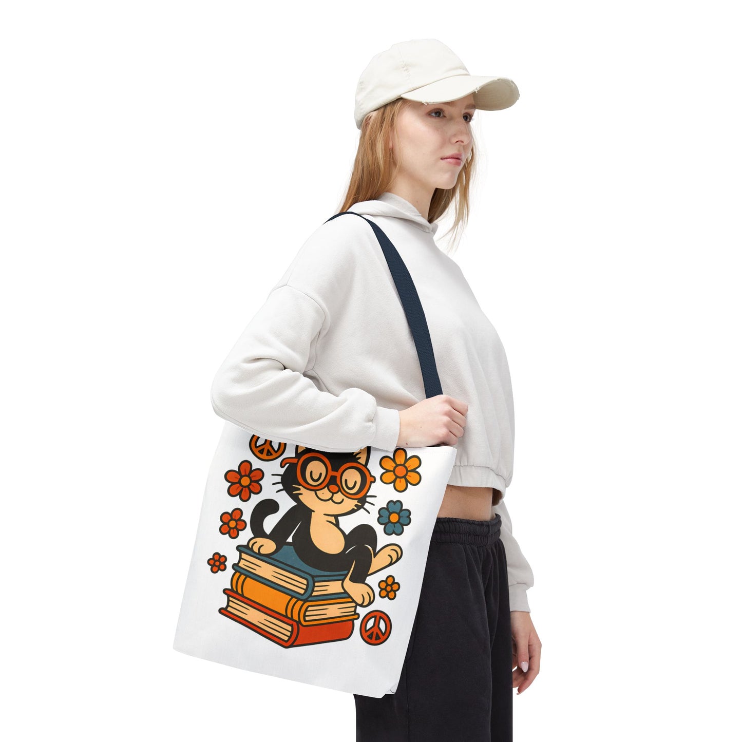 Charming Cat Tote Bag – Cute Pet Lover Gift, Floral Bookish Design, Eco-Friendly Everyday Carry