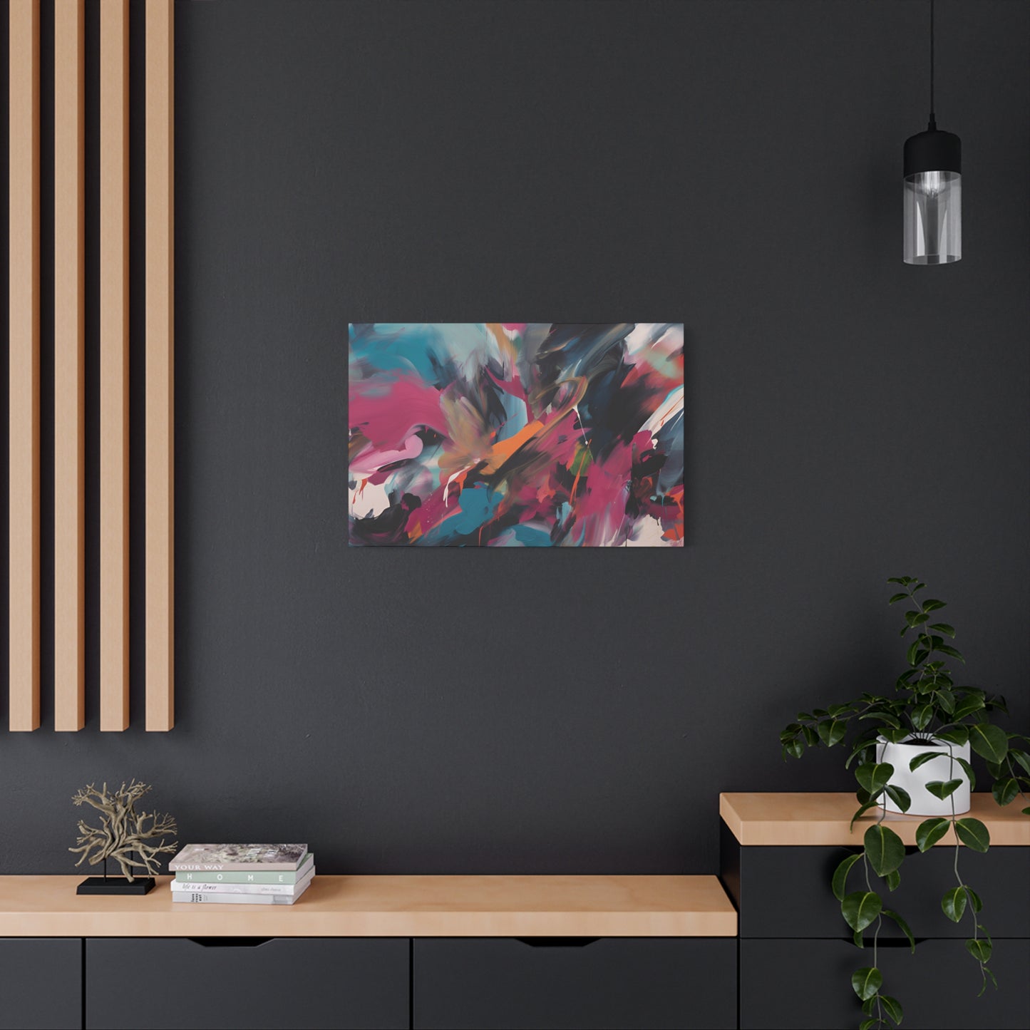 Canvas Art Print, Abstract Painting, Large Wall Art, Contemporary Home Decor, Office Decor, Fuchsia Teal Black Artwork, Trendy Wall Hanging