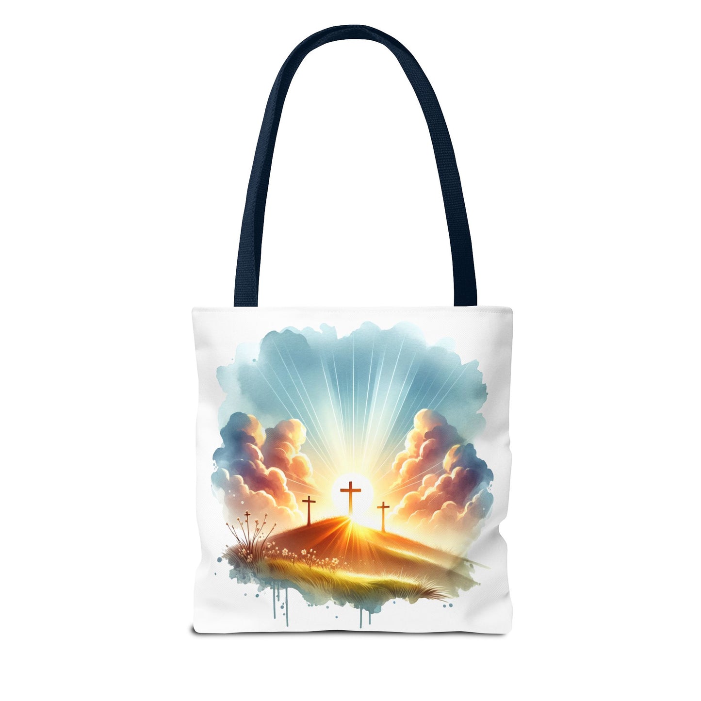 Religious Tote Bag – Three Crosses at Sunrise | Christian Easter Gift, Faith-Based Carryall, Inspirational Church Accessory