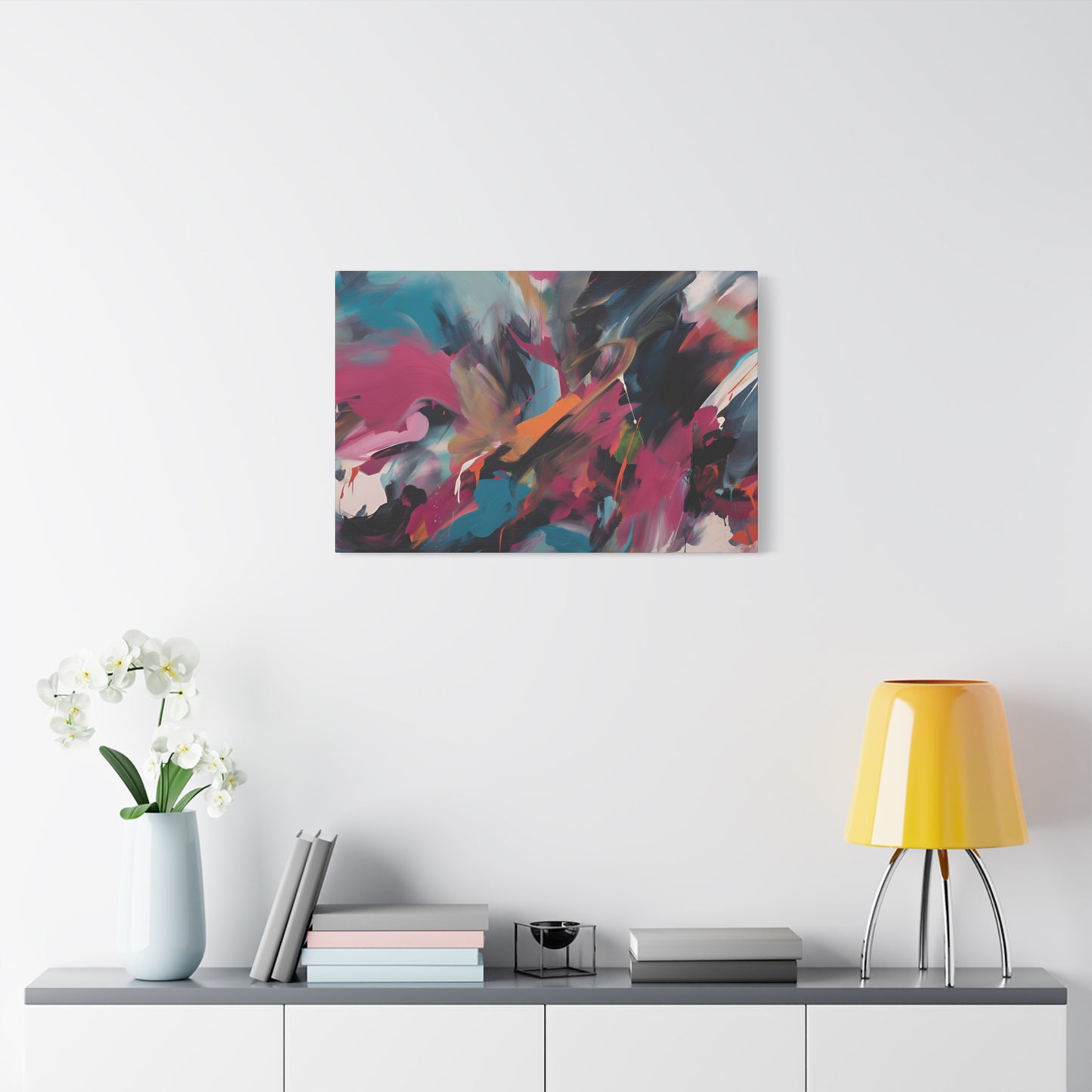 Canvas Art Print, Abstract Painting, Large Wall Art, Contemporary Home Decor, Office Decor, Fuchsia Teal Black Artwork, Trendy Wall Hanging