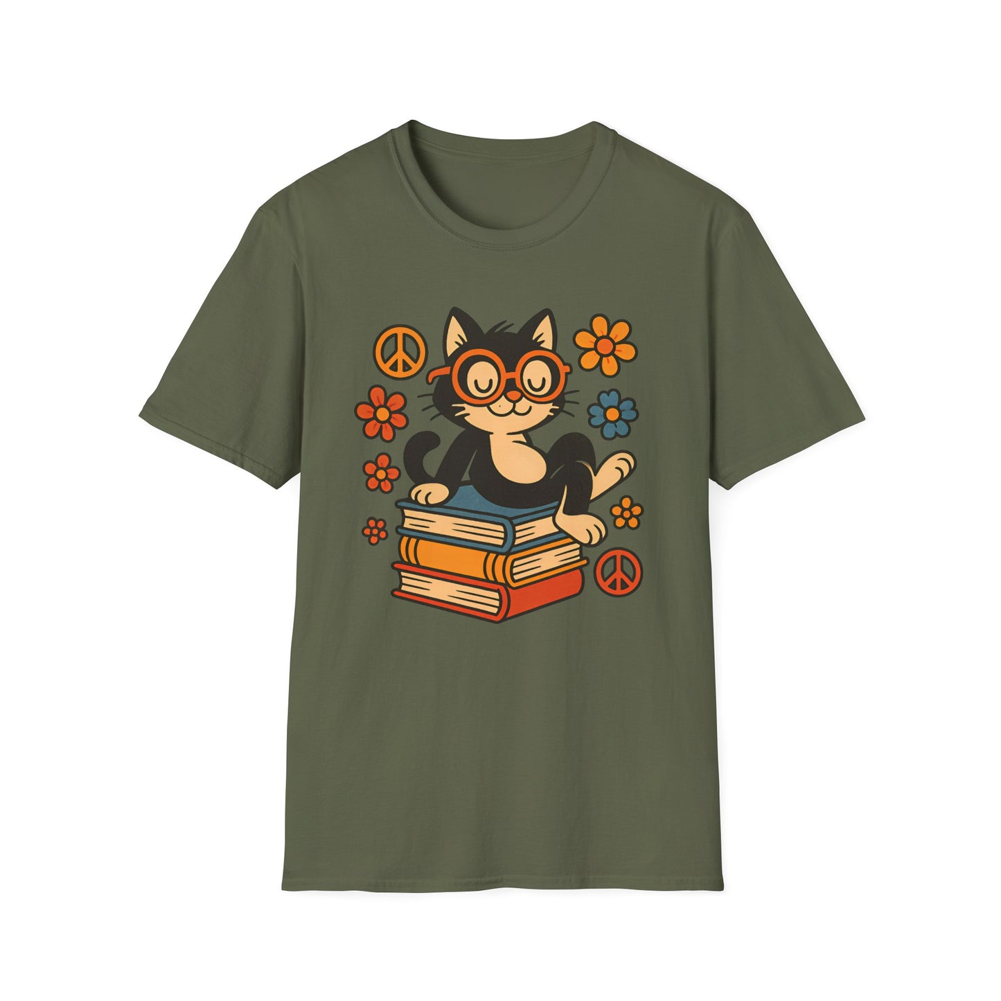 Cute Cat Reading T-Shirt – Vintage-Inspired Tee for Bookworms, Cat Lovers & Peaceful Souls