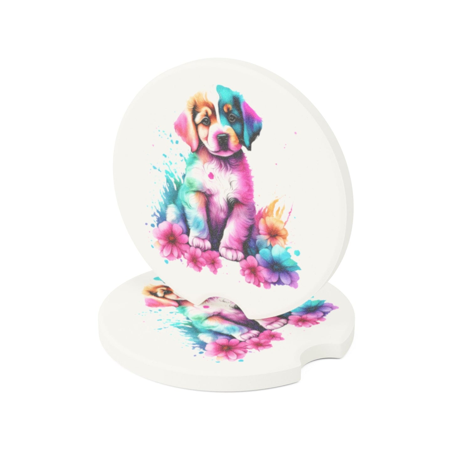 Colorful Dog Soapstone Car Coaster, Pet Lover Gift, Car Accessories, Cute Dog Design, Custom Coasters for Travel