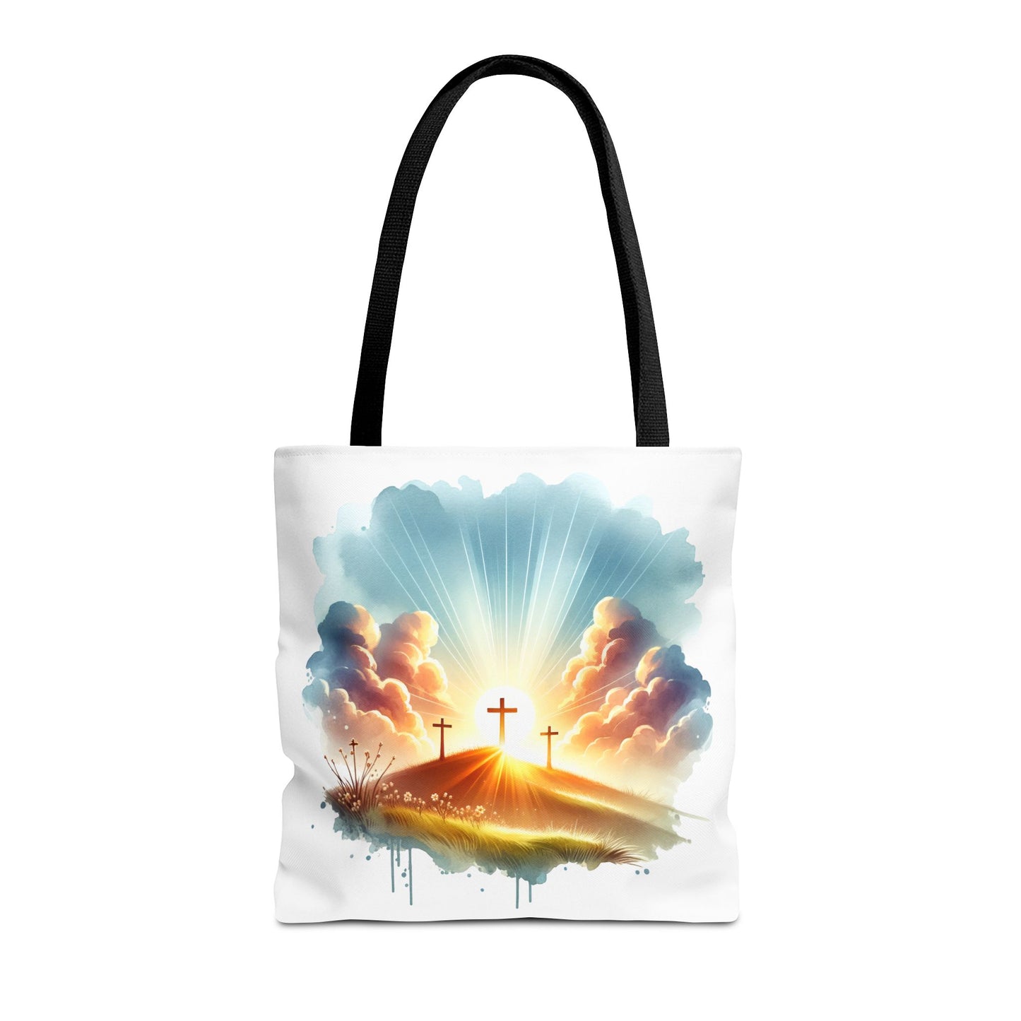Religious Tote Bag – Three Crosses at Sunrise | Christian Easter Gift, Faith-Based Carryall, Inspirational Church Accessory