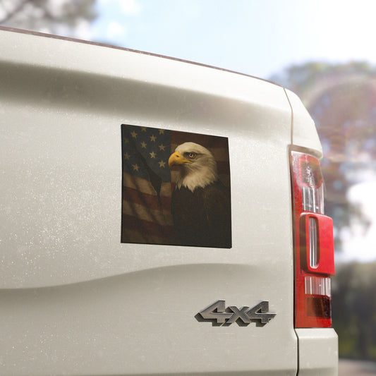 Torn Flag & Bald Eagle Car Magnet – Patriotic American Symbol