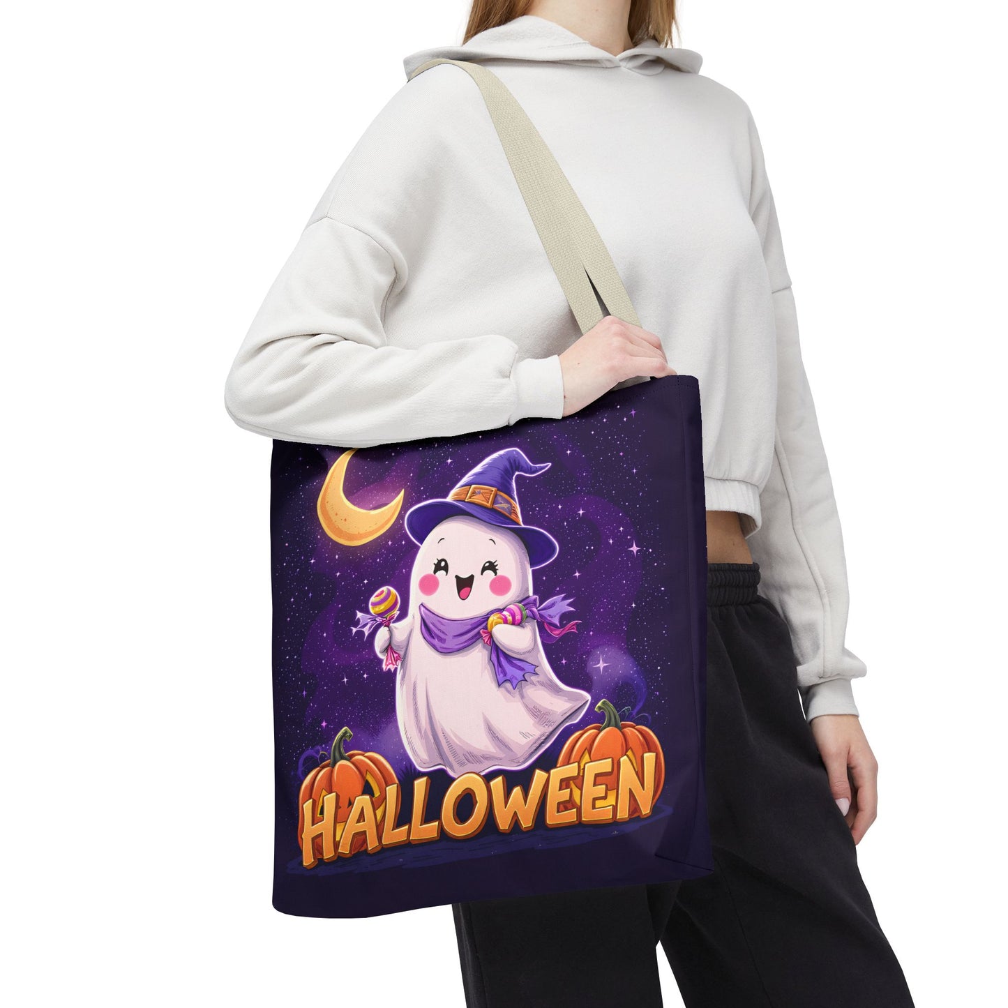 Halloween Ghost Tote Bag, Cute Halloween Bag, Trick or Treat Tote, Spooky Season Accessory, Pumpkin Spice Tote, Gift for Halloween Lovers