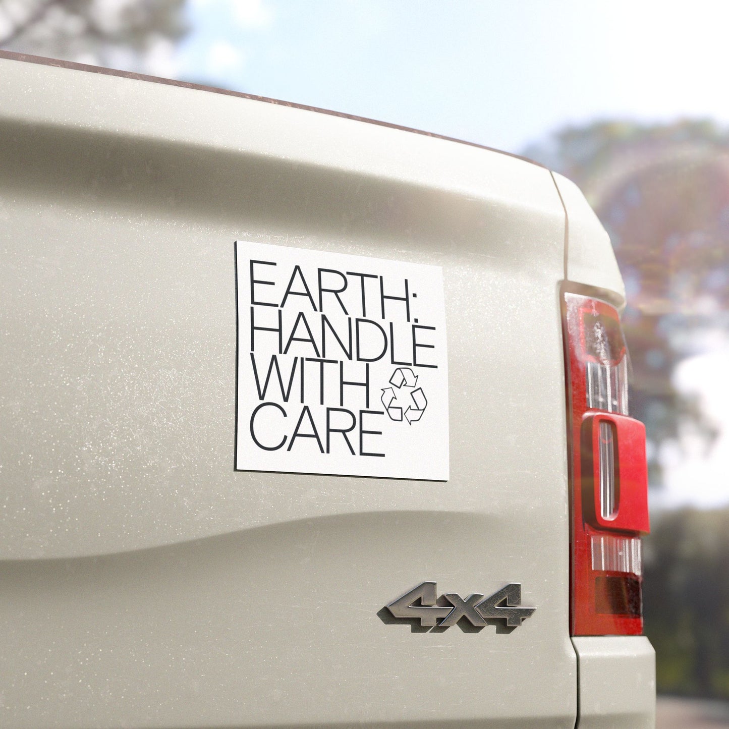 Car Magnet - Earth: Handle with Care, Eco-Friendly Environmental Stewardship, Minimalist Black Typography, Global Responsibility, Recycling