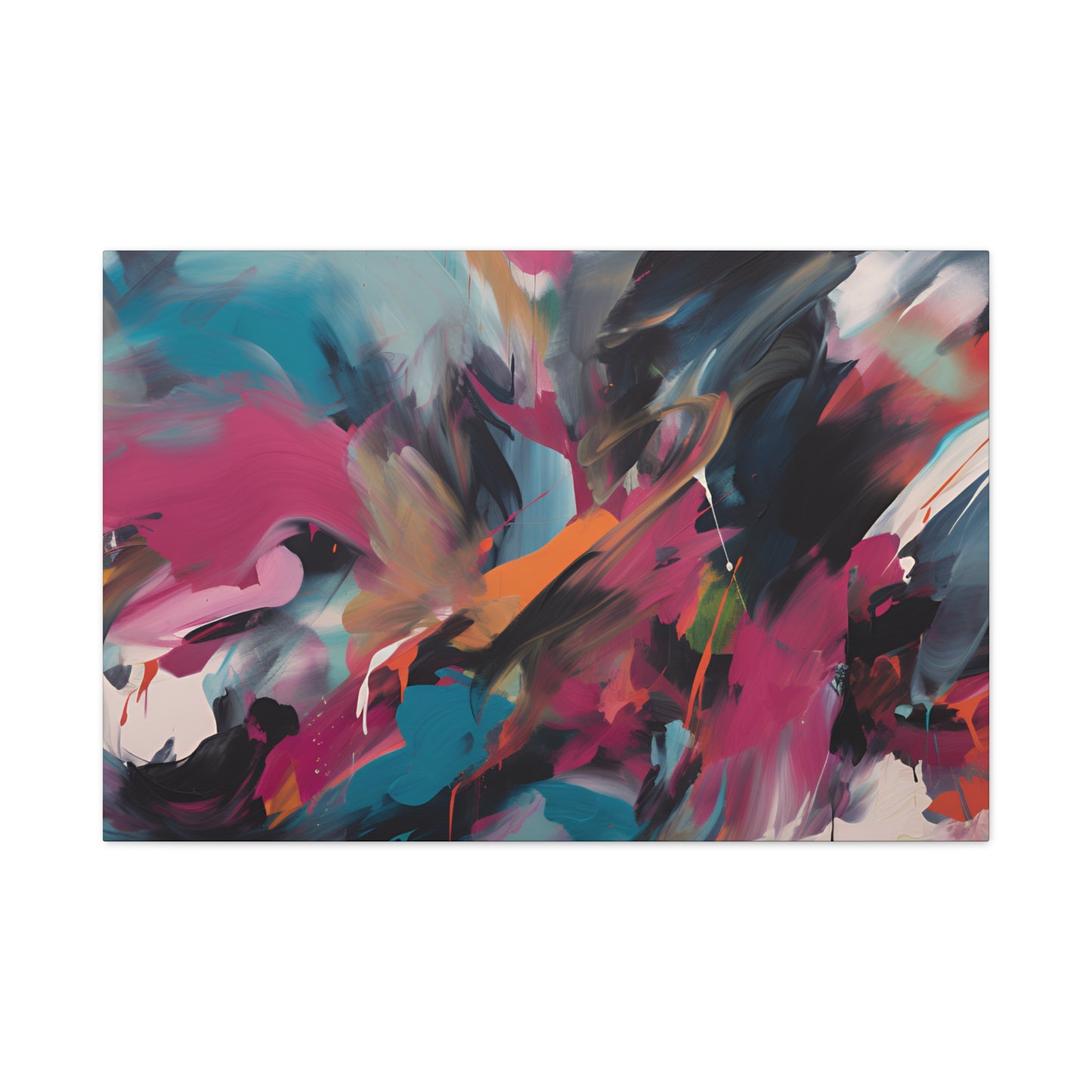 Canvas Art Print, Abstract Painting, Large Wall Art, Contemporary Home Decor, Office Decor, Fuchsia Teal Black Artwork, Trendy Wall Hanging