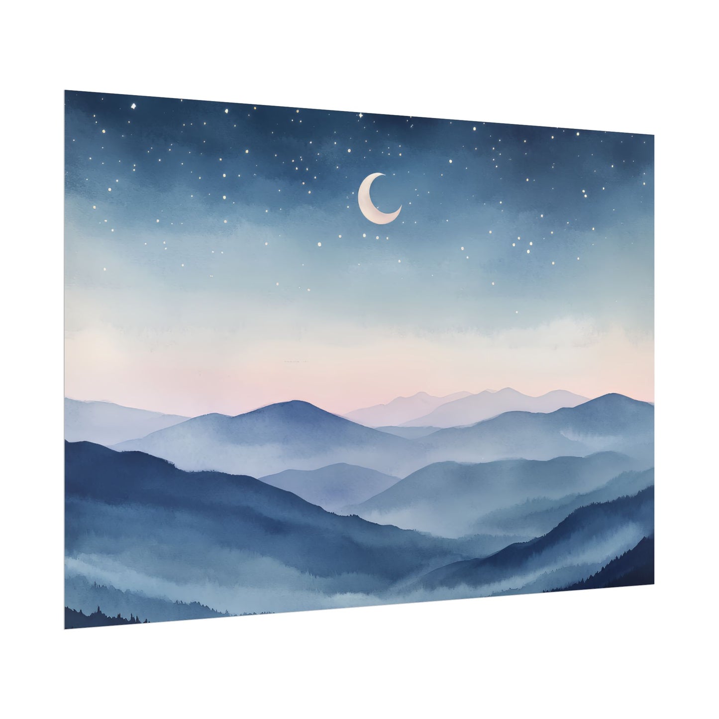 Misty Mountain Nightscape Rolled Poster