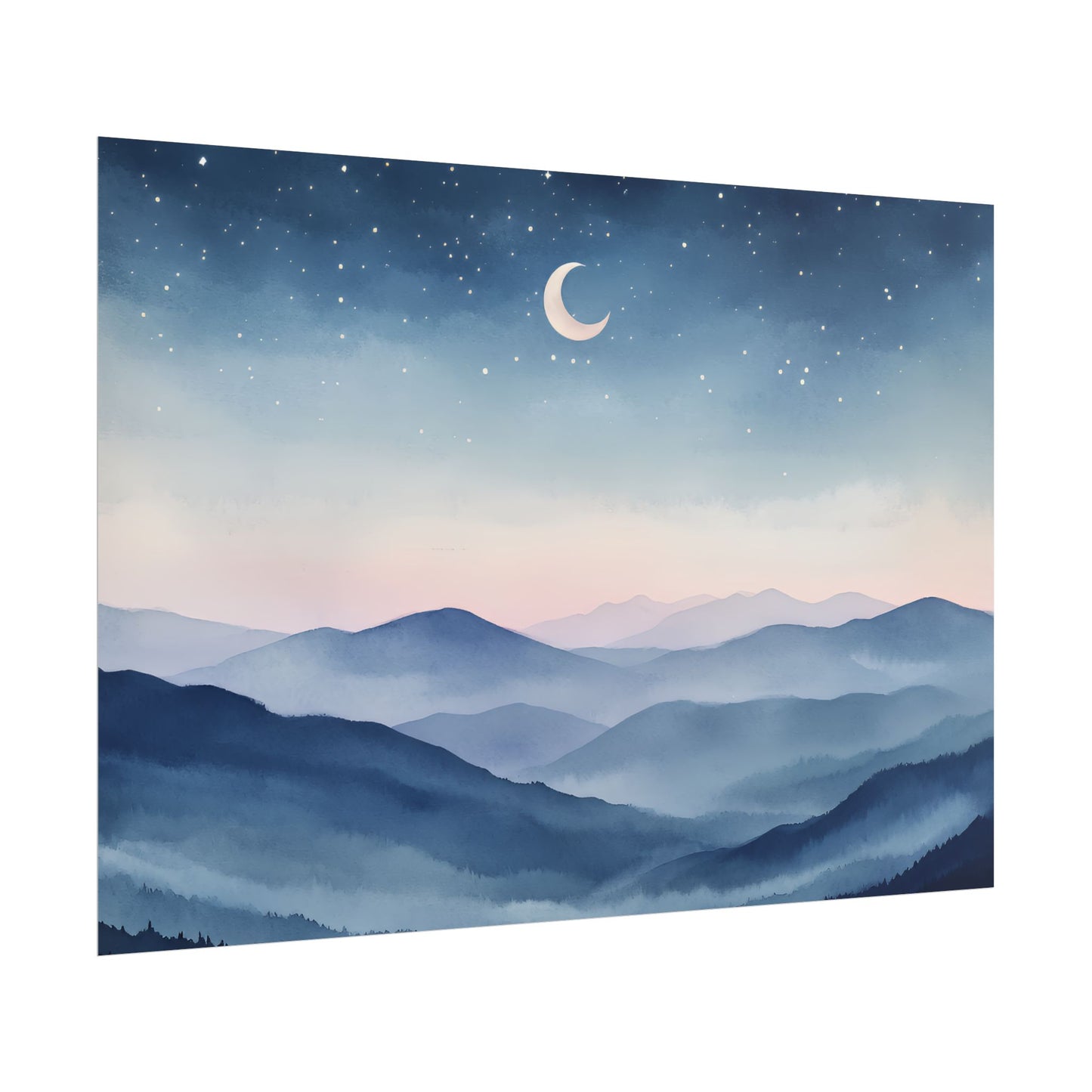 Misty Mountain Nightscape Rolled Poster