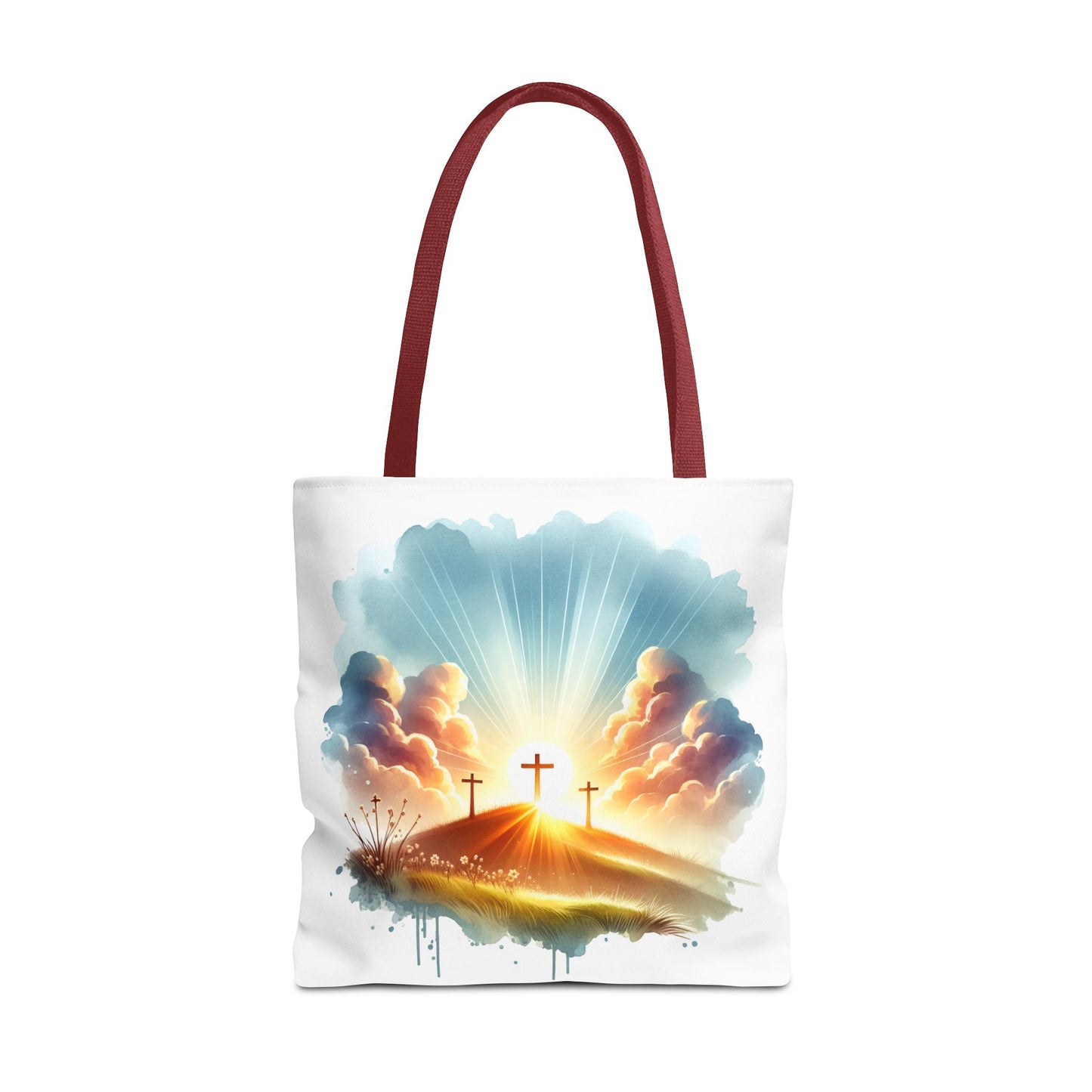 Religious Tote Bag – Three Crosses at Sunrise | Christian Easter Gift, Faith-Based Carryall, Inspirational Church Accessory