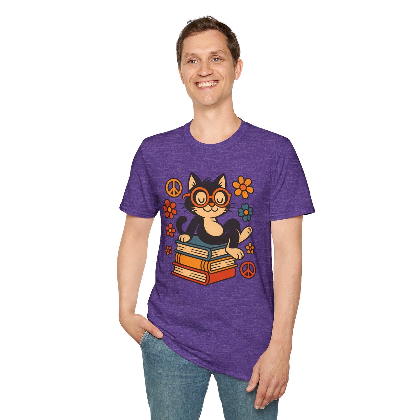 Cute Cat Reading T-Shirt – Vintage-Inspired Tee for Bookworms, Cat Lovers & Peaceful Souls