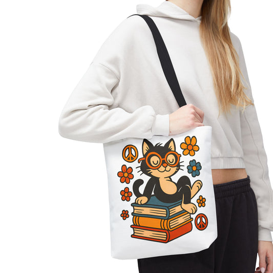 Charming Cat Tote Bag – Cute Pet Lover Gift, Floral Bookish Design, Eco-Friendly Everyday Carry