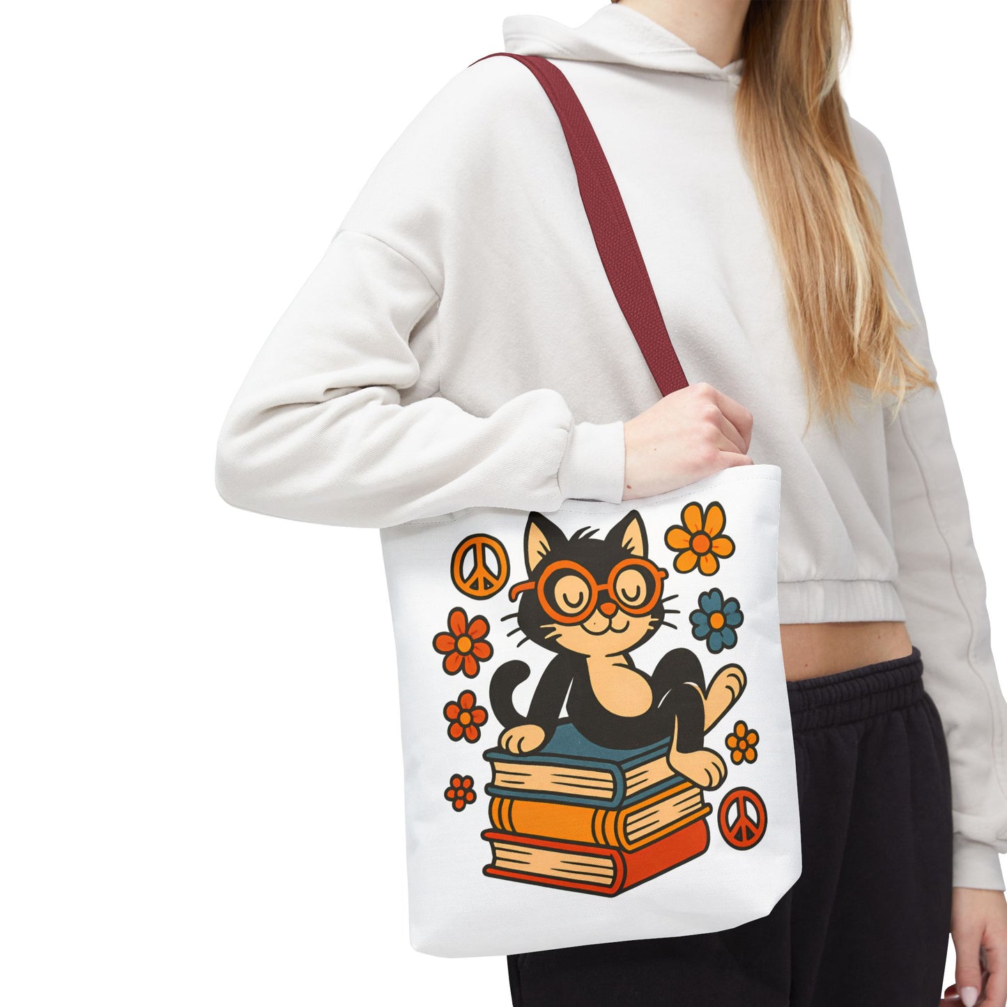 Charming Cat Tote Bag – Cute Pet Lover Gift, Floral Bookish Design, Eco-Friendly Everyday Carry