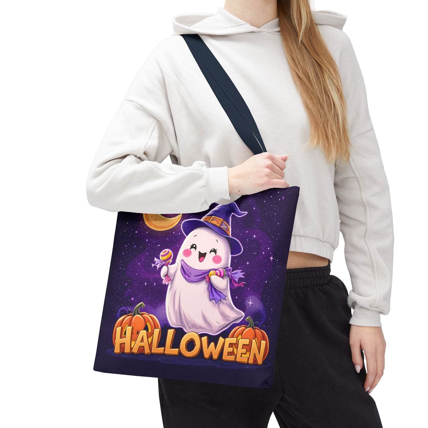 Halloween Ghost Tote Bag, Cute Halloween Bag, Trick or Treat Tote, Spooky Season Accessory, Pumpkin Spice Tote, Gift for Halloween Lovers
