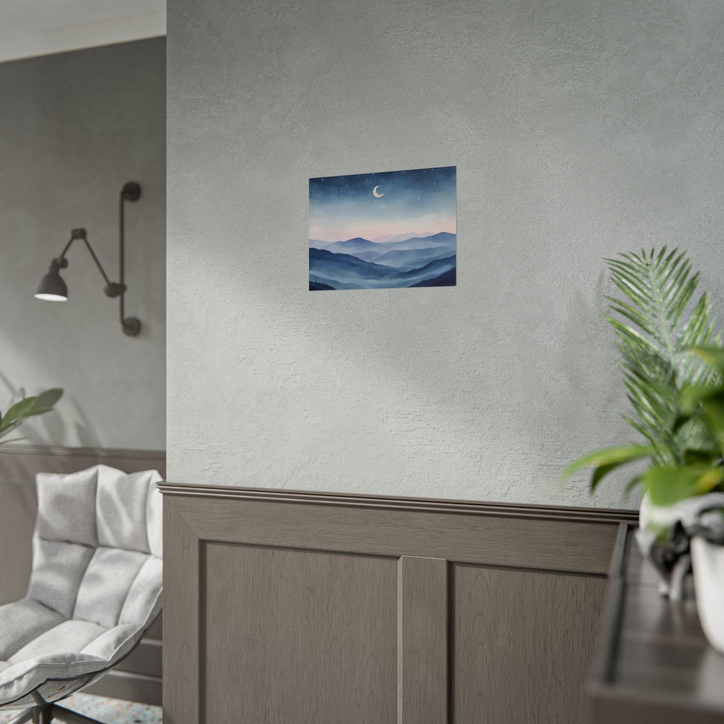 Misty Mountain Nightscape Rolled Poster
