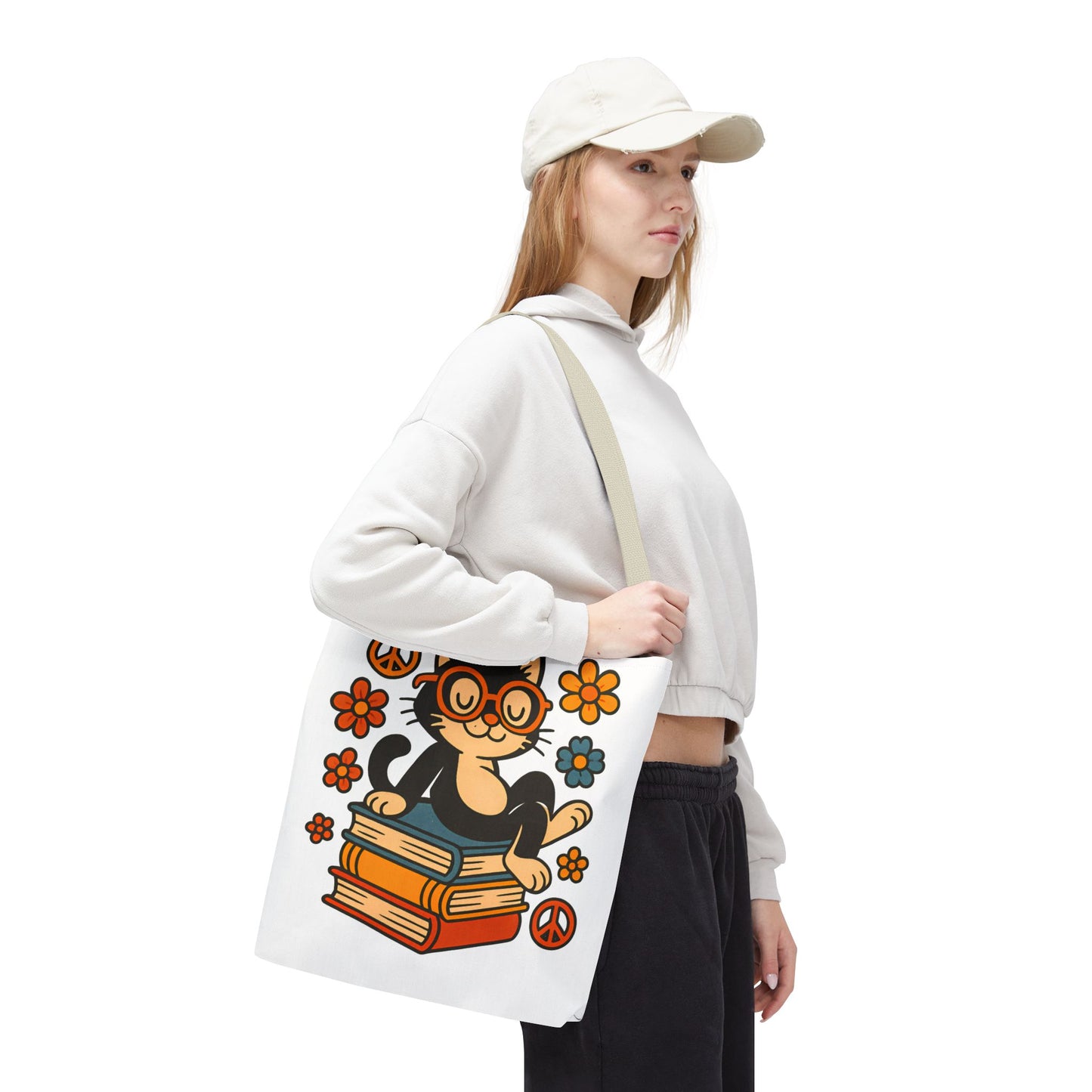 Charming Cat Tote Bag – Cute Pet Lover Gift, Floral Bookish Design, Eco-Friendly Everyday Carry